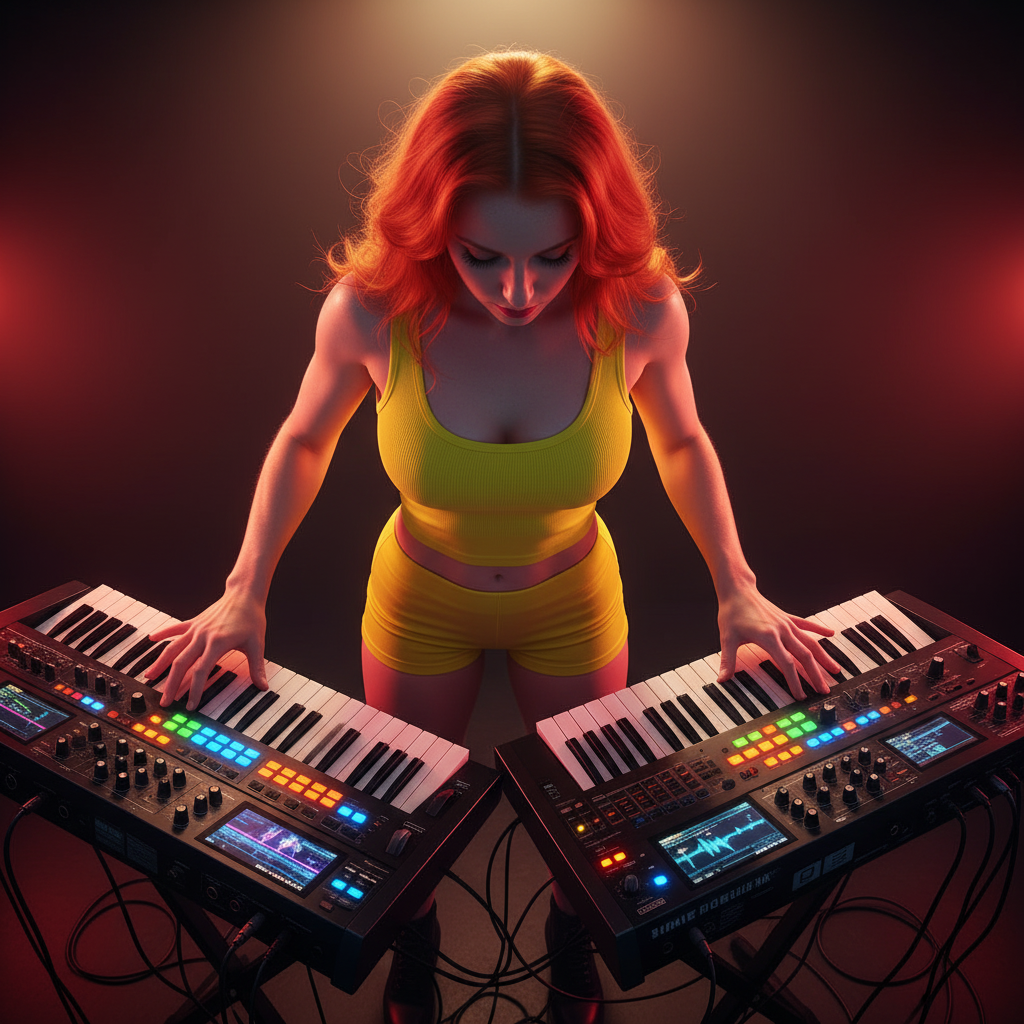 Between two synths, from above
